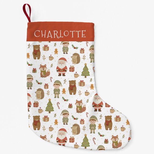 Hand Drawn Woodland Animals Christmas Stocking Liten Julstrumpa (Framsidan)