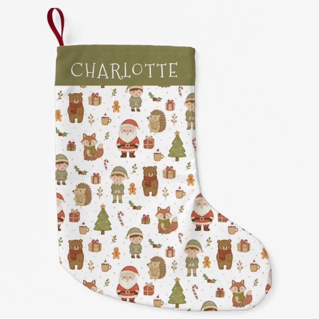 Hand Drawn Woodland Animals Christmas Stocking Liten Julstrumpa (Framsidan)