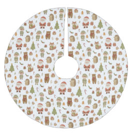 Hand Drawn Woodland Animals Christmas Tree Skirt Julgransmatta Borstad Polyester