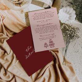 Hand Drawn Written Pink Burgundy Wedding Details Tilläggskort