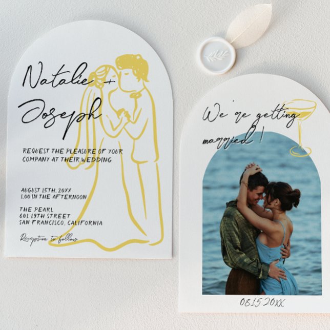 Hand Drawn Written Summer Arched Photo Wedding Inbjudningar (Skapare uppladdad)
