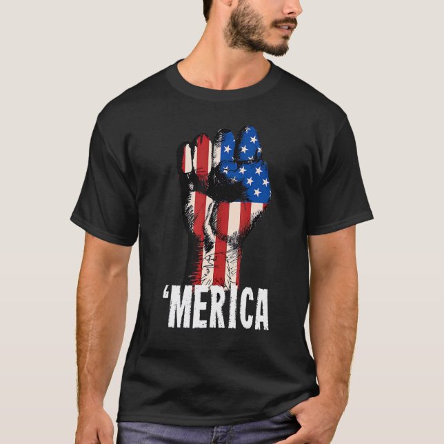 Hand Eagle American Flagga Lycklig 4 juli T Shirt (Framsida)