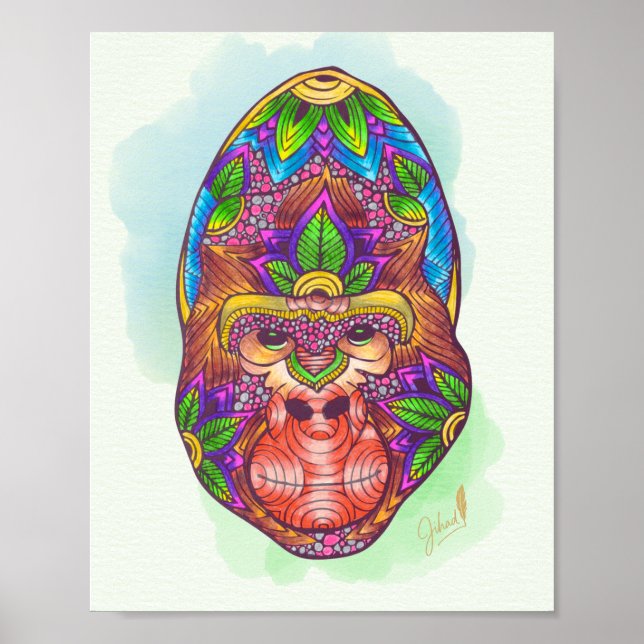 Hand-Färgad Gorilla Poster (Framsidan)