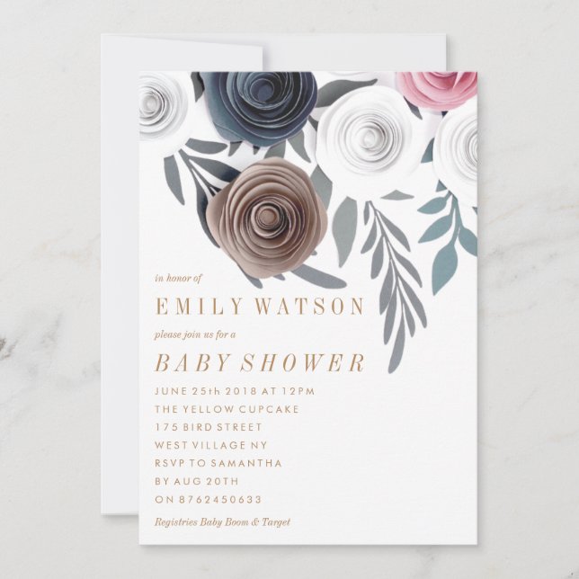 Hand gjorde Söt Papper Flowers Baby Shower Inbjudningar (Framsida)