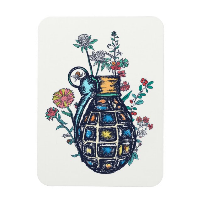 Hand Grenade Vas i Flowers Magnet (Vertikal)