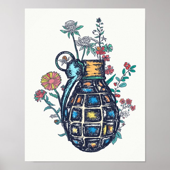 Hand Grenade Vas i Flowers Poster (Framsidan)