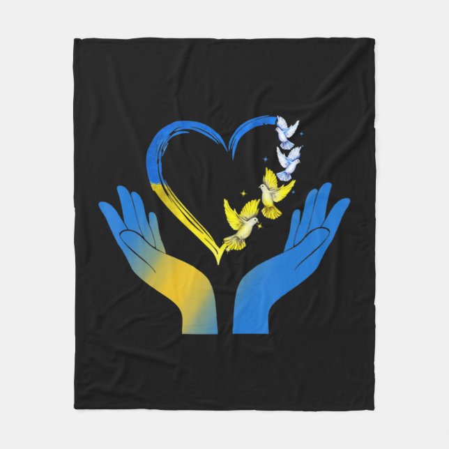 Hand Heart Ukrainas Flagga Dove Ukraina står med Fleecefilt (Framsidan)