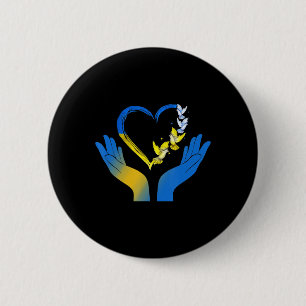 Hand Heart Ukrainas Flagga Dove Ukraina står med Knapp