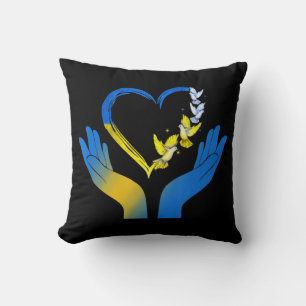 Hand Heart Ukrainas Flagga Dove Ukraina står med Kudde