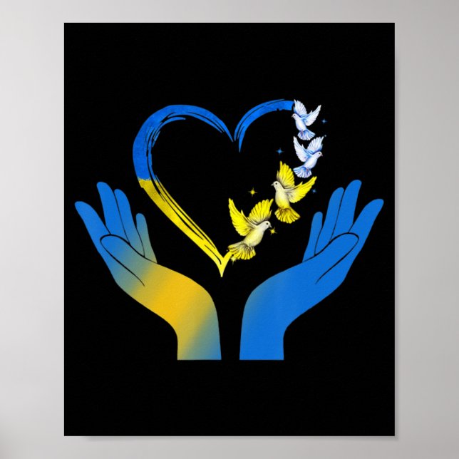 Hand Heart Ukrainas Flagga Dove Ukraina står med Poster (Framsidan)