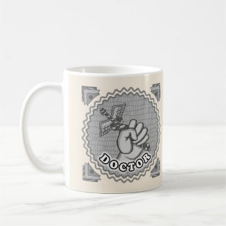 Hand holding caduceus doktor kaffemugg