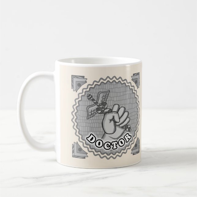 Hand holding caduceus doktor kaffemugg (Vänster)