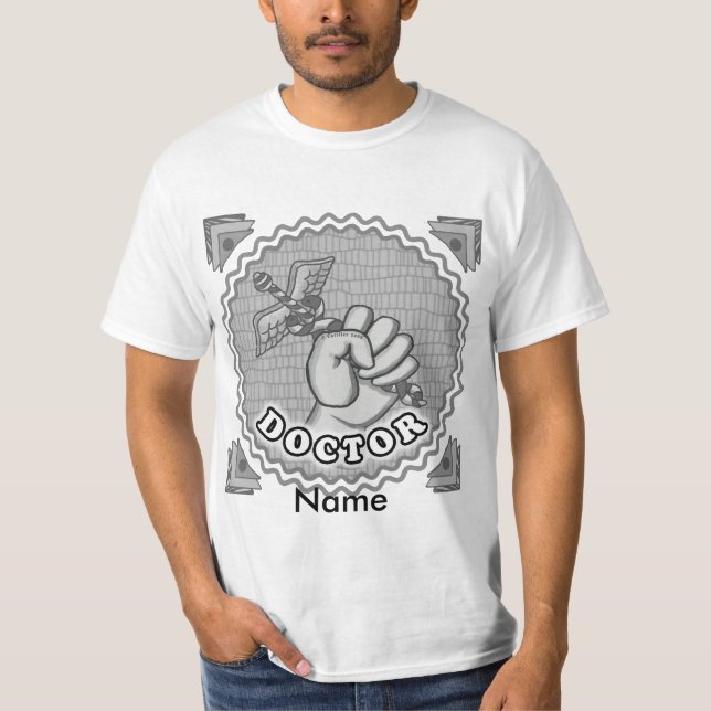 Hand holding caduceus doktor t shirt (Framsida)