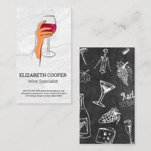 Hand Holding Glass of Vin Teckning Visitkort