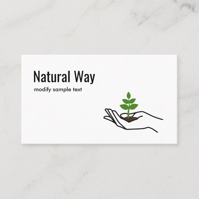 Hand Holding Grönt Löv Plant Nature Logotyp Visitkort (Framsida)