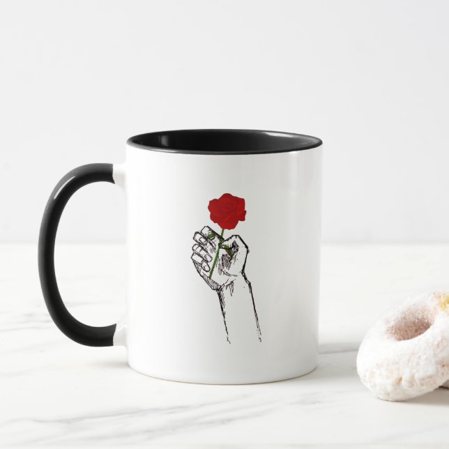 Hand Holding Rose Minimal Art – Elegant Floral Cof Mugg (Med munk)