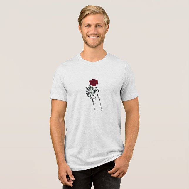Hand Holding Rose Minimal Art Men’s T-Shirt (Framsida Full)