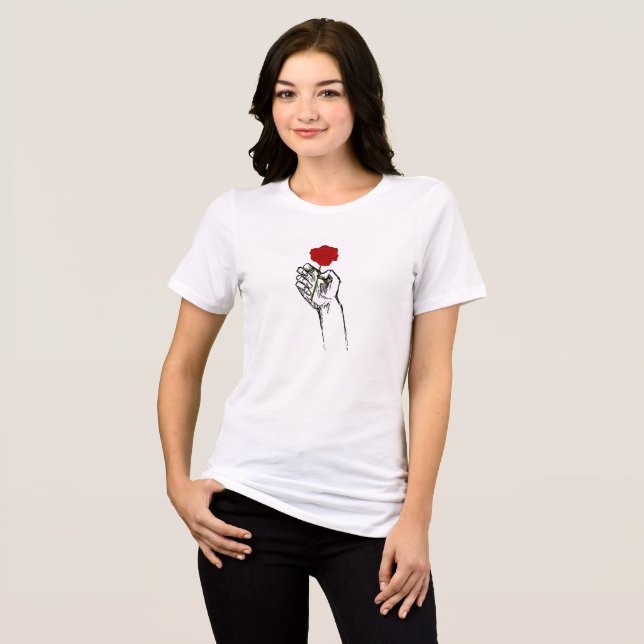 Hand Holding Rose Minimal Art Women’s  T Shirt (Framsida Full)