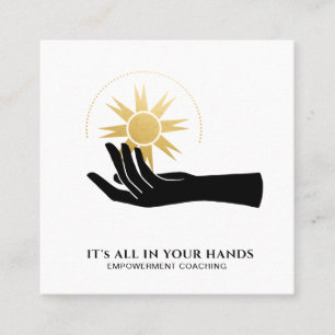 *~* Hand Holding Sol Black Guld Cosmic Energy Fyrkantigt Visitkort