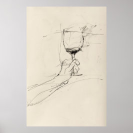 Hand Holding Vin Glass Sketch - Poster