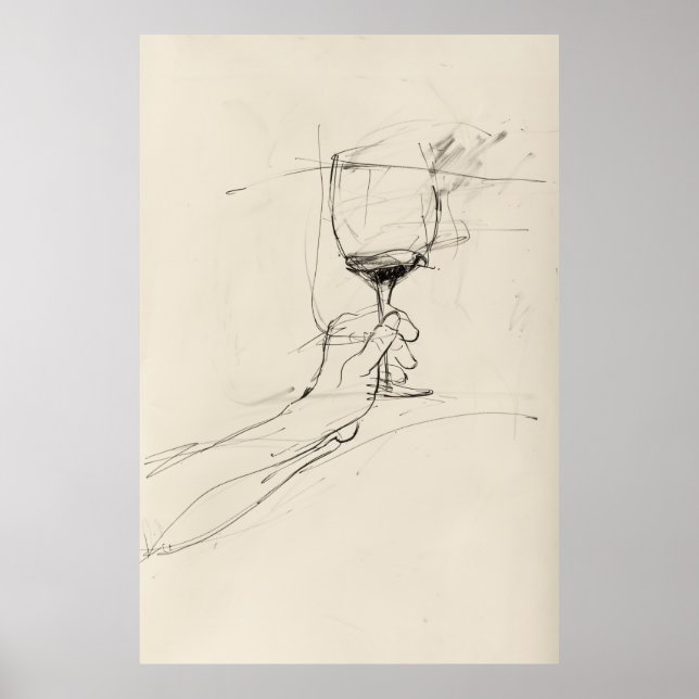 Hand Holding Vin Glass Sketch - Poster (Framsidan)