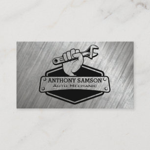 Hand Holding Wrench Mekanisk Logotyp Visitkort