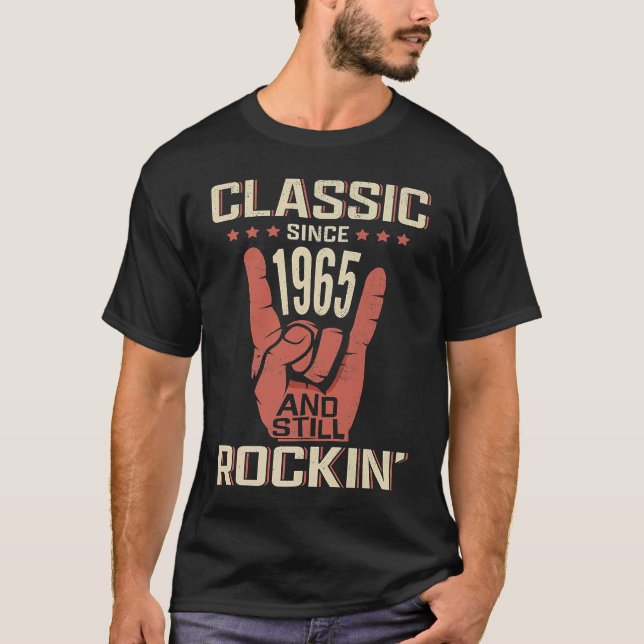 Hand Horns Rock N Roll Classic sedan 1965 58 BIR T Shirt (Framsida)