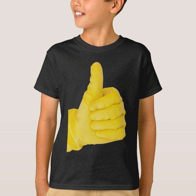 Hand i gul latexhandske t shirt (Framsida)