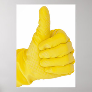 Hand i gult latexhandske poster