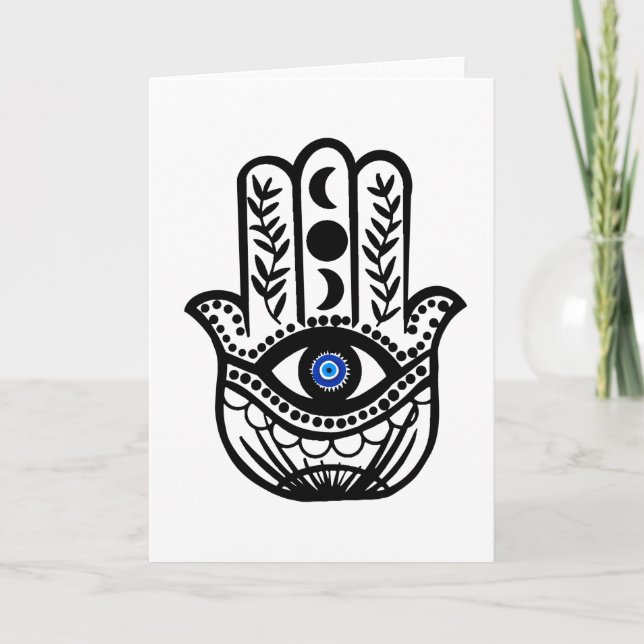Hand i Hamsa Fatima Evil Öga Kort (Framsida)