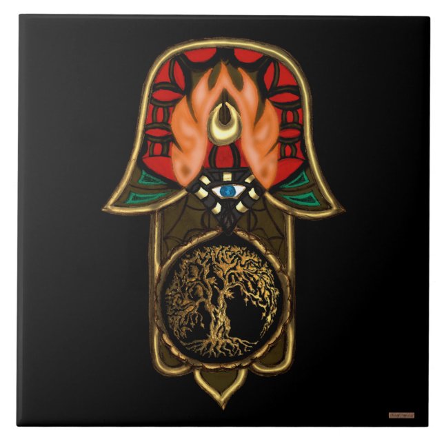 Hand i Hamsa-feat: Livets träd Kakelplatta (Framsidan)