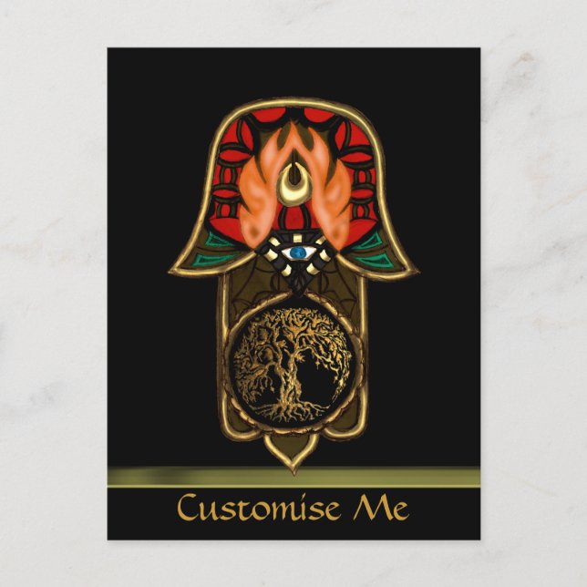 Hand i Hamsa-feat: Livets träd Vykort (Framsida)