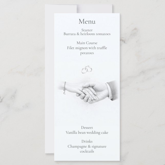 Hand i hand Romantisk Minimalistisk Bröllopsmeny K (Framsida)