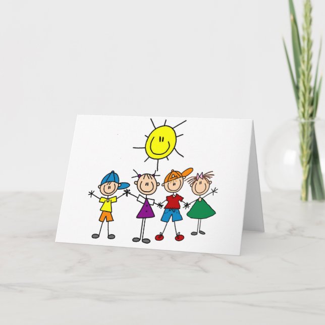 Hand i Hand Stick figur Kids Tshirts and Gifts Kort (Framsida)