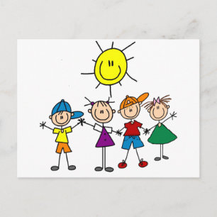 Hand i Hand Stick figur Kids Tshirts and Gifts Vykort