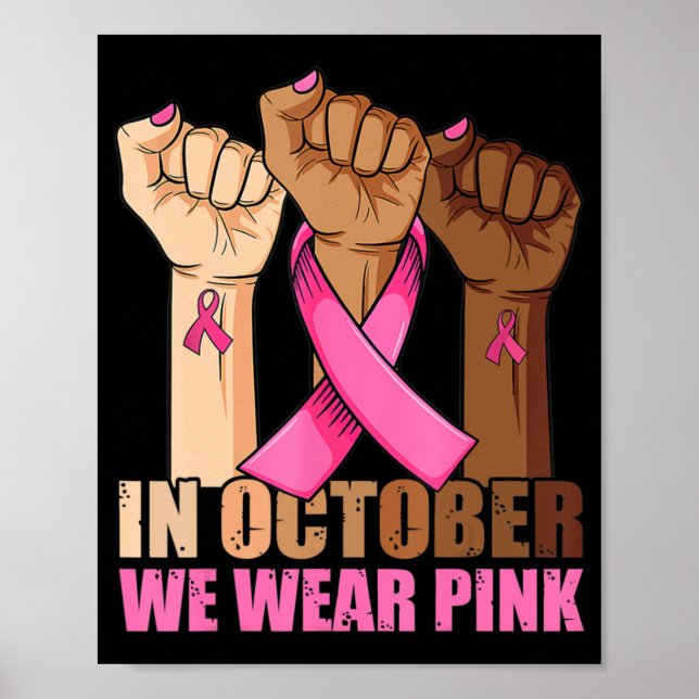 Hand i oktober Bära Rosa Breast Cancer Awarene Poster (Framsidan)