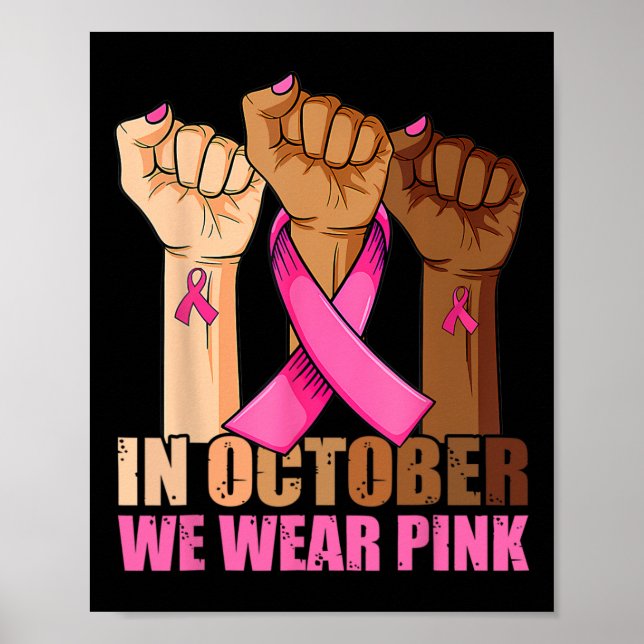 Hand i oktober Bära Rosa Breast Cancer Awarene Poster (Framsidan)