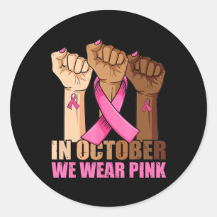 Hand i oktober Bära Rosa Breast Cancer Awarene Runt Klistermärke