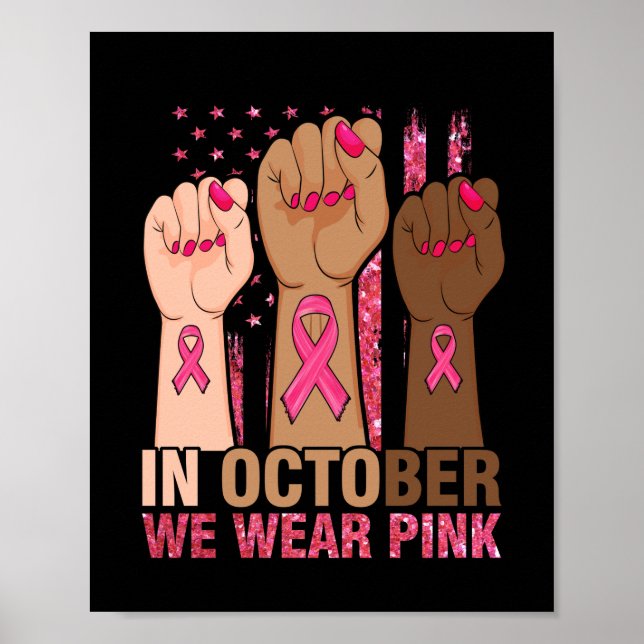 Hand I oktober bäror vi rosa bröstcancer Poster (Framsidan)