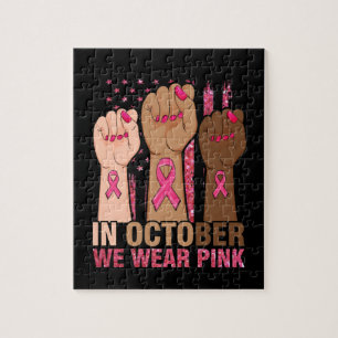 Hand I oktober bäror vi rosa bröstcancer Pussel