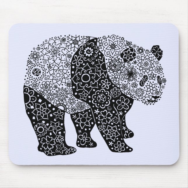 Hand Illustrated Artsy Blommigt Panda Bear Musmatta (Framsidan)