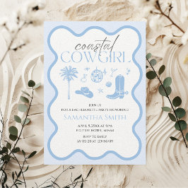 Hand Illustrated Coastal Cowgirl Blue Bachelorette Inbjudningar