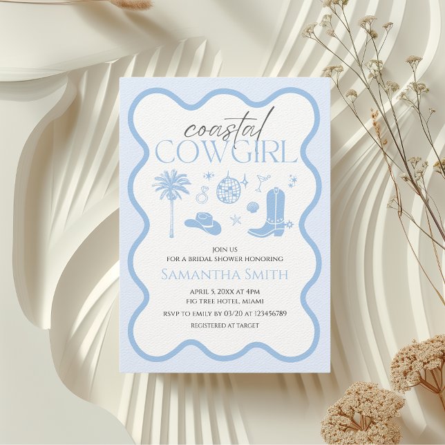 Hand Illustrated Coastal Cowgirl Möhippa Inbjudningar (Coastal Cowgirl Bridal Shower Hand Illustrated Invitation)