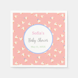 Hand Illustrated Cute Ducks Pink Baby Shower Pappersservett