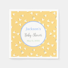 Hand Illustrated Cute Ducks Yellow Baby Shower Pappersservett