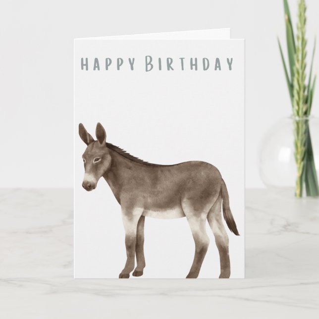 Hand Illustrated Donkey Grattis på födelsedagen Kort (Framsida)