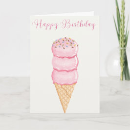 Hand Illustrated Ice Cream Cone Grattis på födelse Kort