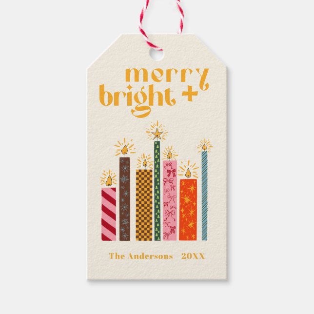 Hand-Illustrated Merry + Bright Christmas  Cushion Presentetikett (Framsidan)