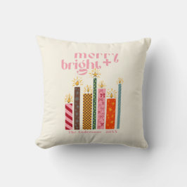 Hand-Illustrated Merry + Bright Christmas  Kudde