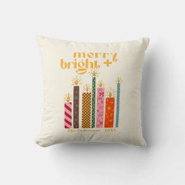 Hand-Illustrated Merry + Bright Christmas  Kudde